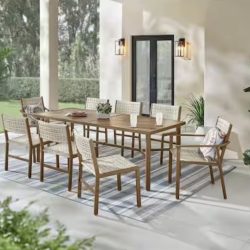 Rocky Mount Woodgrain Stationary Metal Outdoor Dining Chair (6-Pack)